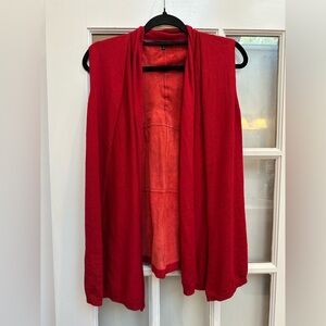 Lafayette 148 New York Stylish Genuine Leather Red Open Front Vest Size Small S